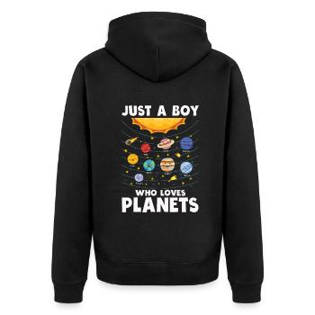Nur ein Junge, der das Sonnensystem der Planeten liebt - Unisex Premium Bio Zip Hoodie - Schwarz - Hinten - Nico (187cm)
