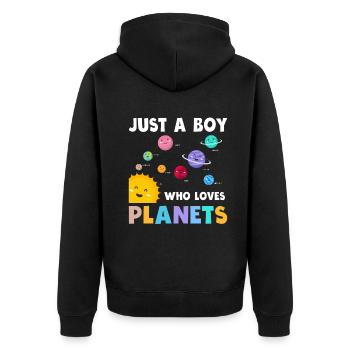 Nur ein Junge, der das Sonnensystem der Planeten liebt - Unisex Premium Bio Zip Hoodie - Schwarz - Hinten - Nico (187cm)
