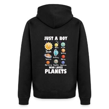 Nur ein Junge, der das Sonnensystem der Planeten liebt - Unisex Premium Bio Zip Hoodie - Schwarz - Hinten - Nico (187cm)