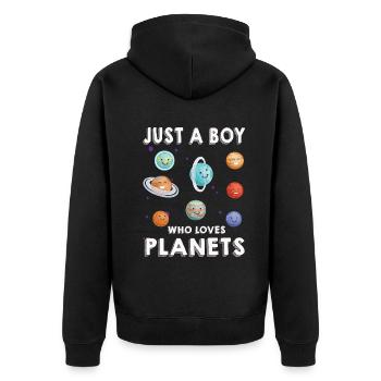 Nur ein Junge, der das Sonnensystem der Planeten liebt - Unisex Premium Bio Zip Hoodie - Schwarz - Hinten - Nico (187cm)