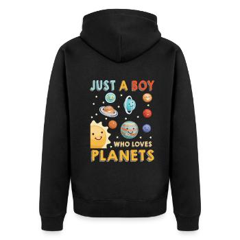 Nur ein Junge, der das Sonnensystem der Planeten liebt - Unisex Premium Bio Zip Hoodie - Schwarz - Hinten - Nico (187cm)