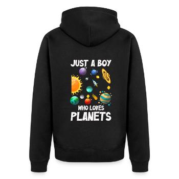 Nur ein Junge, der das Sonnensystem der Planeten liebt - Unisex Premium Bio Zip Hoodie - Schwarz - Hinten - Nico (187cm)