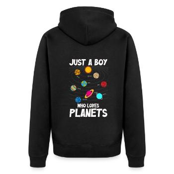 Nur ein Junge, der das Sonnensystem der Planeten liebt - Unisex Premium Bio Zip Hoodie - Schwarz - Hinten - Nico (187cm)