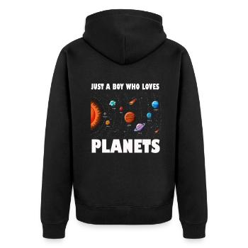 Nur ein Junge, der das Sonnensystem der Planeten liebt - Unisex Premium Bio Zip Hoodie - Schwarz - Hinten - Nico (187cm)