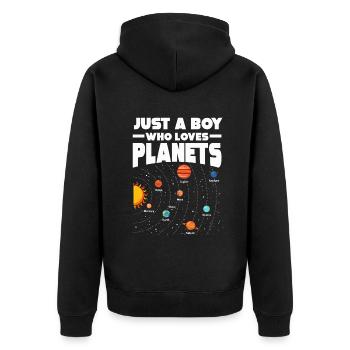 Nur ein Junge, der das Sonnensystem der Planeten liebt - Unisex Premium Bio Zip Hoodie - Schwarz - Hinten - Nico (187cm)