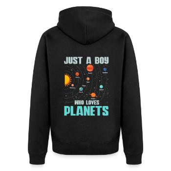 Nur ein Junge, der das Sonnensystem der Planeten liebt - Unisex Premium Bio Zip Hoodie - Schwarz - Hinten - Nico (187cm)