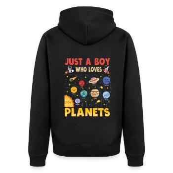 Just A Boy Who Loves Planets Solar System - Unisex Premium Organic Zip Hoodie - black - Back - Nico (187cm)