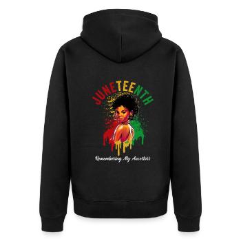 Juneteenth 1865 Gedenken an meine Vorfahren - Unisex Premium Bio Zip Hoodie - Schwarz - Hinten - Nico (187cm)