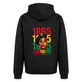 Juneteenth 1865 Se souvenir de mes ancêtres - Veste à capuche bio Premium Unisexe - noir - Dos - Nico (187cm)