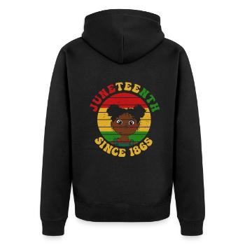 Juneteenth 1865 Remembering My Ancestors - Unisex Premium Organic Zip Hoodie - black - Back - Nico (187cm)