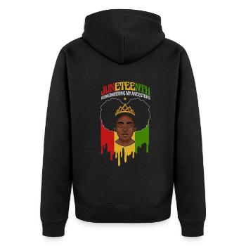 Juneteenth 1865 Gedenken an meine Vorfahren - Unisex Premium Bio Zip Hoodie - Schwarz - Hinten - Nico (187cm)