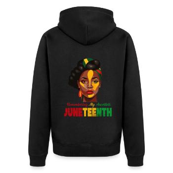 Juneteenth 1865 Gedenken an meine Vorfahren - Unisex Premium Bio Zip Hoodie - Schwarz - Hinten - Nico (187cm)