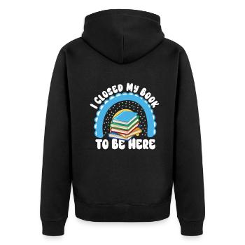 Ich habe mein Buch geschlossen, um hier zu sein Bücherwurm lustiger Spruch - Unisex Premium Bio Zip Hoodie - Schwarz - Hinten - Nico (187cm)
