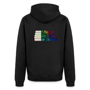 Ich habe mein Buch geschlossen, um hier zu sein Bücherwurm lustiger Spruch - Unisex Premium Bio Zip Hoodie - Schwarz - Hinten - Nico (187cm)