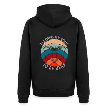 Ich habe mein Buch geschlossen, um hier zu sein Bücherwurm lustiger Spruch - Unisex Premium Bio Zip Hoodie - Schwarz - Hinten - Nico (187cm)
