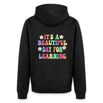 Es ist ein schöner Tag zum Lernen - Unisex Premium Bio Zip Hoodie - Schwarz - Hinten - Nico (187cm)