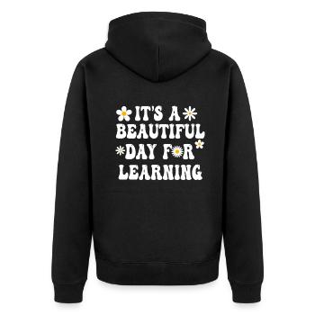 Es ist ein schöner Tag zum Lernen - Unisex Premium Bio Zip Hoodie - Schwarz - Hinten - Nico (187cm)