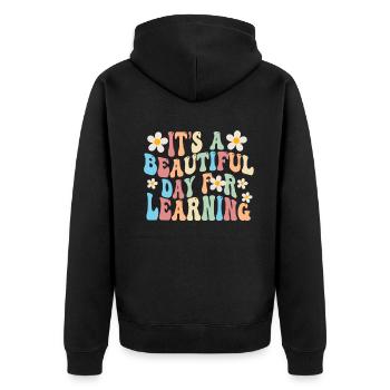 Es ist ein schöner Tag zum Lernen - Unisex Premium Bio Zip Hoodie - Schwarz - Hinten - Nico (187cm)