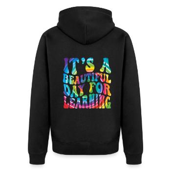 Es ist ein schöner Tag zum Lernen - Unisex Premium Bio Zip Hoodie - Schwarz - Hinten - Nico (187cm)