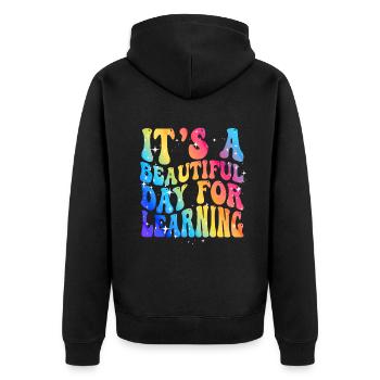 Es ist ein schöner Tag zum Lernen - Unisex Premium Bio Zip Hoodie - Schwarz - Hinten - Nico (187cm)