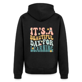 Es ist ein schöner Tag zum Lernen - Unisex Premium Bio Zip Hoodie - Schwarz - Hinten - Nico (187cm)