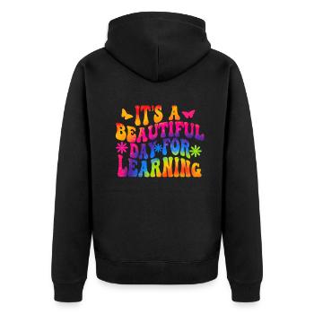 Es ist ein schöner Tag zum Lernen - Unisex Premium Bio Zip Hoodie - Schwarz - Hinten - Nico (187cm)