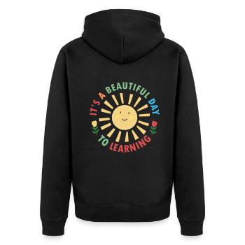 Es ist ein schöner Tag zum Lernen - Unisex Premium Bio Zip Hoodie - Schwarz - Hinten - Nico (187cm)