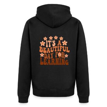 Es ist ein schöner Tag zum Lernen - Unisex Premium Bio Zip Hoodie - Schwarz - Hinten - Nico (187cm)