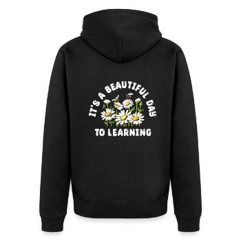 Es ist ein schöner Tag zum Lernen - Unisex Premium Bio Zip Hoodie - Schwarz - Hinten - Nico (187cm)