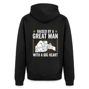 Aufgezogen von einem großartigen Mann mit einem großen Herzen zum Vatertag - Unisex Premium Bio Zip Hoodie - Schwarz - Hinten - Nico (187cm)