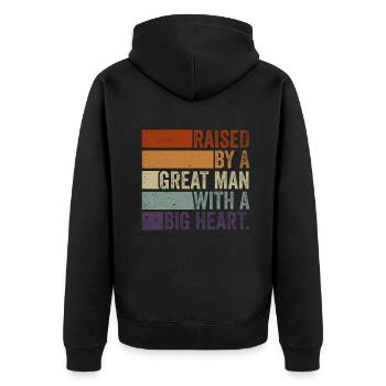 Aufgewachsen von einem großen Mann mit einem großen Herzen Vatertag - Unisex Premium Bio Zip Hoodie - Schwarz - Hinten - Nico (187cm)