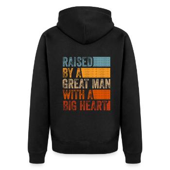 Aufgewachsen von einem großen Mann mit einem großen Herzen Vatertag - Unisex Premium Bio Zip Hoodie - Schwarz - Hinten - Nico (187cm)