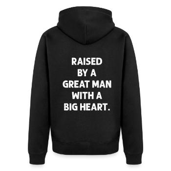 Aufgewachsen von einem großen Mann mit einem großen Herzen Vatertag - Unisex Premium Bio Zip Hoodie - Schwarz - Hinten - Nico (187cm)