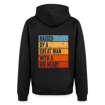 Aufgewachsen von einem großen Mann mit einem großen Herzen Vatertag - Unisex Premium Bio Zip Hoodie - Schwarz - Hinten - Nico (187cm)