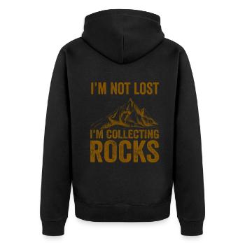 Ich bin nicht verloren Ich sammle Steine Lustige Geologie - Unisex Premium Bio Zip Hoodie - Schwarz - Hinten - Nico (187cm)