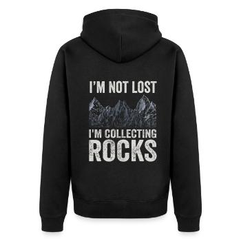 Ich bin nicht verloren Ich sammle Steine Lustige Geologie - Unisex Premium Bio Zip Hoodie - Schwarz - Hinten - Nico (187cm)