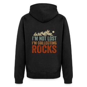 Ich bin nicht verloren Ich sammle Steine Lustige Geologie - Unisex Premium Bio Zip Hoodie - Schwarz - Hinten - Nico (187cm)