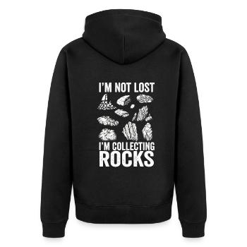 Ich bin nicht verloren Ich sammle Steine Lustige Geologie - Unisex Premium Bio Zip Hoodie - Schwarz - Hinten - Nico (187cm)