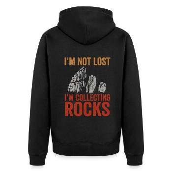 Ich bin nicht verloren Ich sammle Steine Lustige Geologie - Unisex Premium Bio Zip Hoodie - Schwarz - Hinten - Nico (187cm)