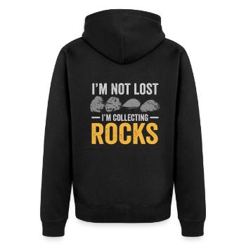 Ich bin nicht verloren Ich sammle Steine Lustige Geologie - Unisex Premium Bio Zip Hoodie - Schwarz - Hinten - Nico (187cm)