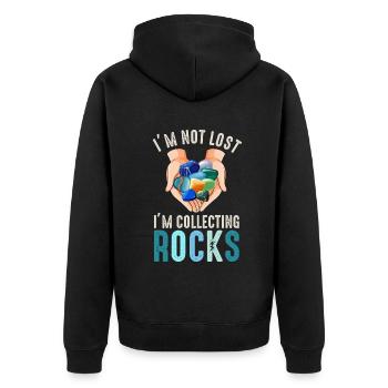 Ich bin nicht verloren Ich sammle Steine Lustige Geologie - Unisex Premium Bio Zip Hoodie - Schwarz - Hinten - Nico (187cm)