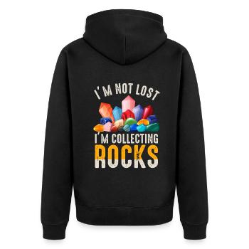 Ich bin nicht verloren Ich sammle Steine Lustige Geologie - Unisex Premium Bio Zip Hoodie - Schwarz - Hinten - Nico (187cm)