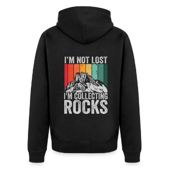 Ich bin nicht verloren Ich sammle Steine Lustige Geologie - Unisex Premium Bio Zip Hoodie - Schwarz - Hinten - Nico (187cm)