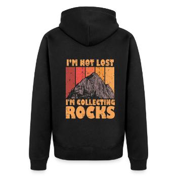 Ich bin nicht verloren Ich sammle Steine Lustige Geologie - Unisex Premium Bio Zip Hoodie - Schwarz - Hinten - Nico (187cm)