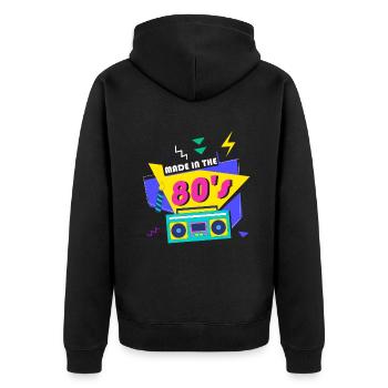 80er Die Musik der 80er - Unisex Premium Bio Zip Hoodie - Schwarz - Hinten - Nico (187cm)