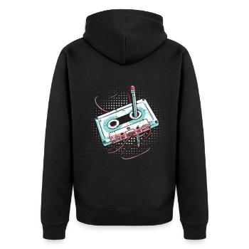80er Jahre Kassette 1990er Bleistift Wickelkassette - Unisex Premium Bio Zip Hoodie - Schwarz - Hinten - Nico (187cm)