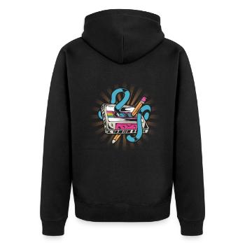 80's Cassette Tape 1990s Pencil Winding Cassette - Unisex Premium Organic Zip Hoodie - black - Back - Nico (187cm)