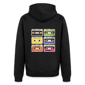 80er Jahre Kassette 1990er Bleistift Wickelkassette - Unisex Premium Bio Zip Hoodie - Schwarz - Hinten - Nico (187cm)