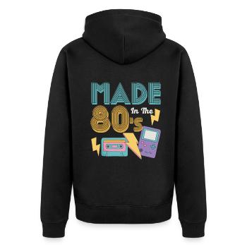 80er Die Musik der 80er - Unisex Premium Bio Zip Hoodie - Schwarz - Hinten - Nico (187cm)