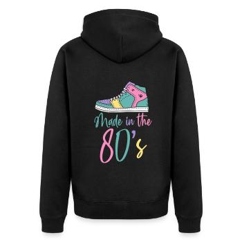 80er Die Musik der 80er - Unisex Premium Bio Zip Hoodie - Schwarz - Hinten - Nico (187cm)